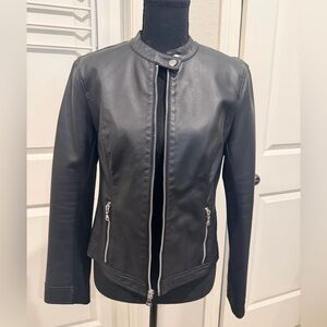 Express Black Leather Moto Jacket with Silver Hardware